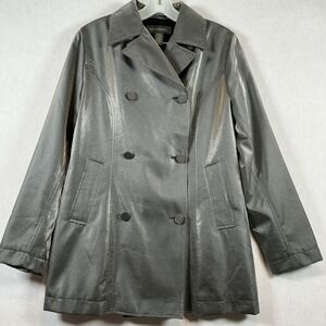 Banana Republic Womens Silver Peacoat Medium Y2K 90s Metallic Double Breasted